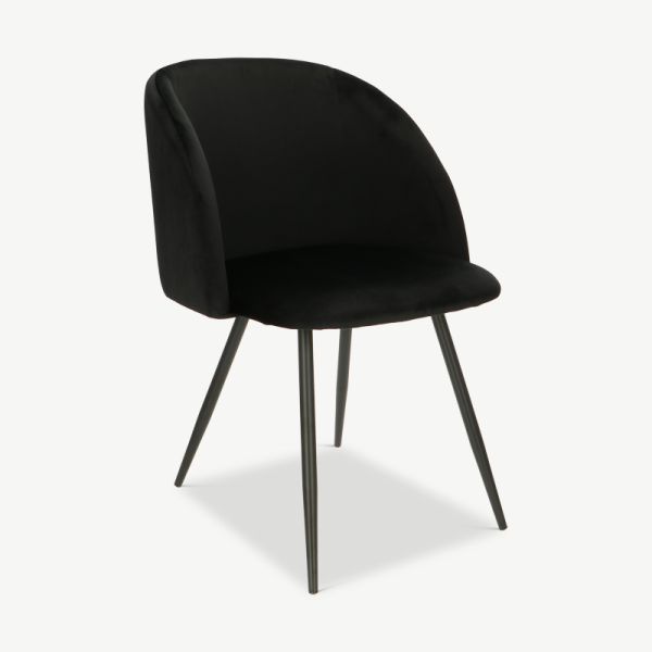 Vesper Dining Chair, Black Velvet & Black legs oblique view