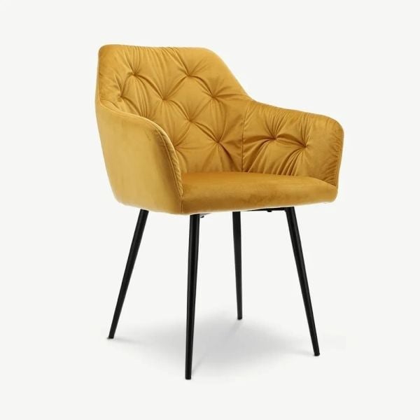 Vinny chaise en velours à accoudoirs, jaune