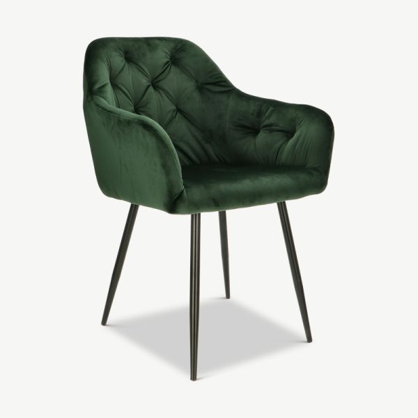 Vinny Dining Chair, Green Velvet & Black legs