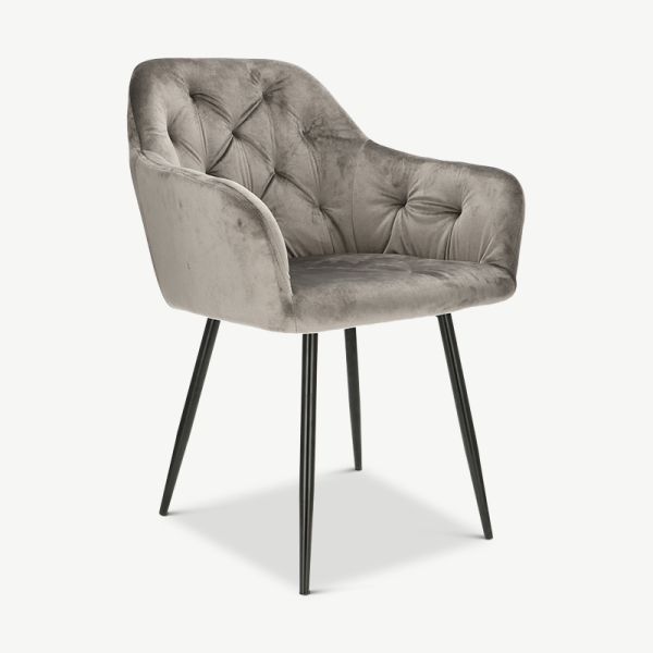 Vinny Dining Chair, Grey Velvet & Black legs