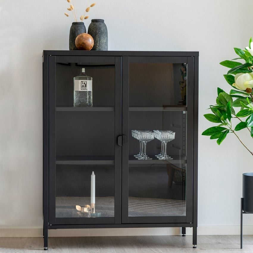 Darwin Vitrine, Glas & Schwarzes Metall, Klein