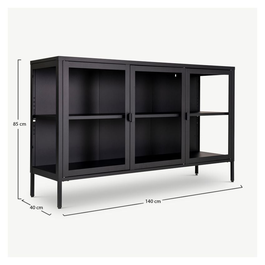 Darwin Sideboard, Glas & schwarzes Metall