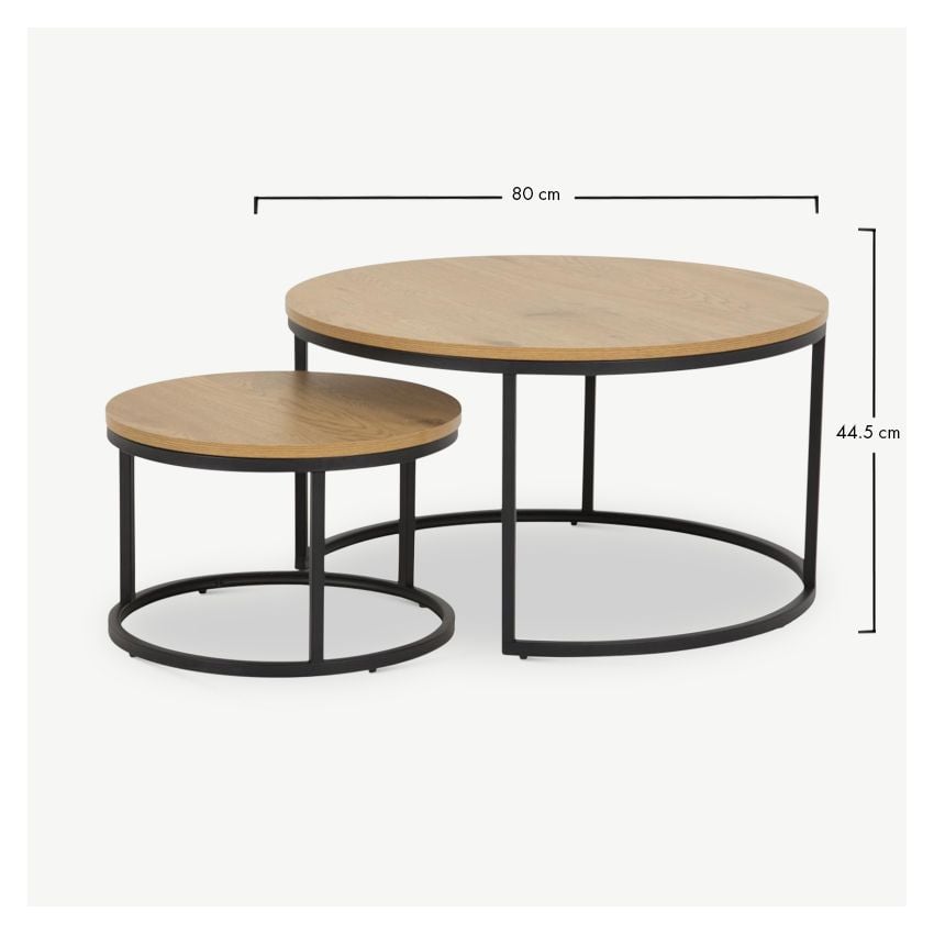 Aria Satztische, Naturholz & Schwarzes, 2er-Set