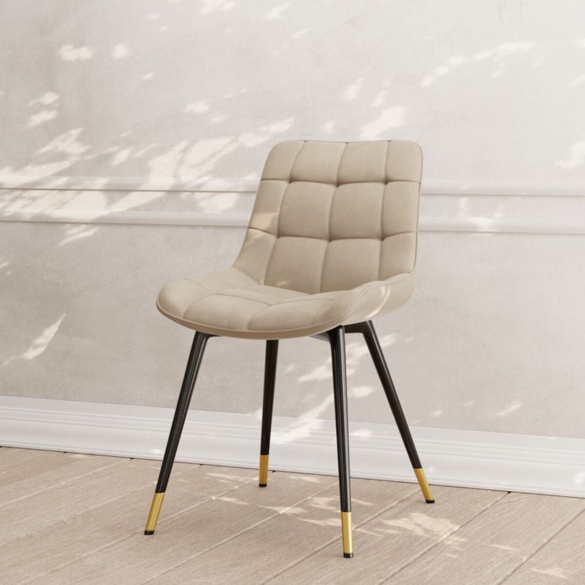 Chloé Esszimmerstuhl, Beige Samt & Schwarze Beine