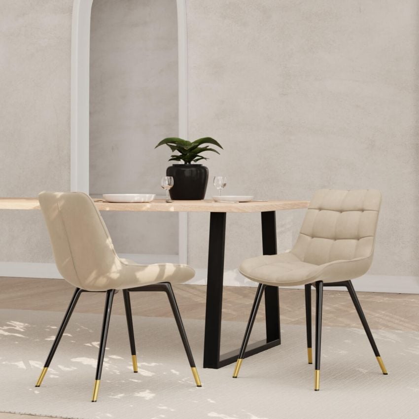 Chloé Esszimmerstuhl, Beige Samt & Schwarze Beine