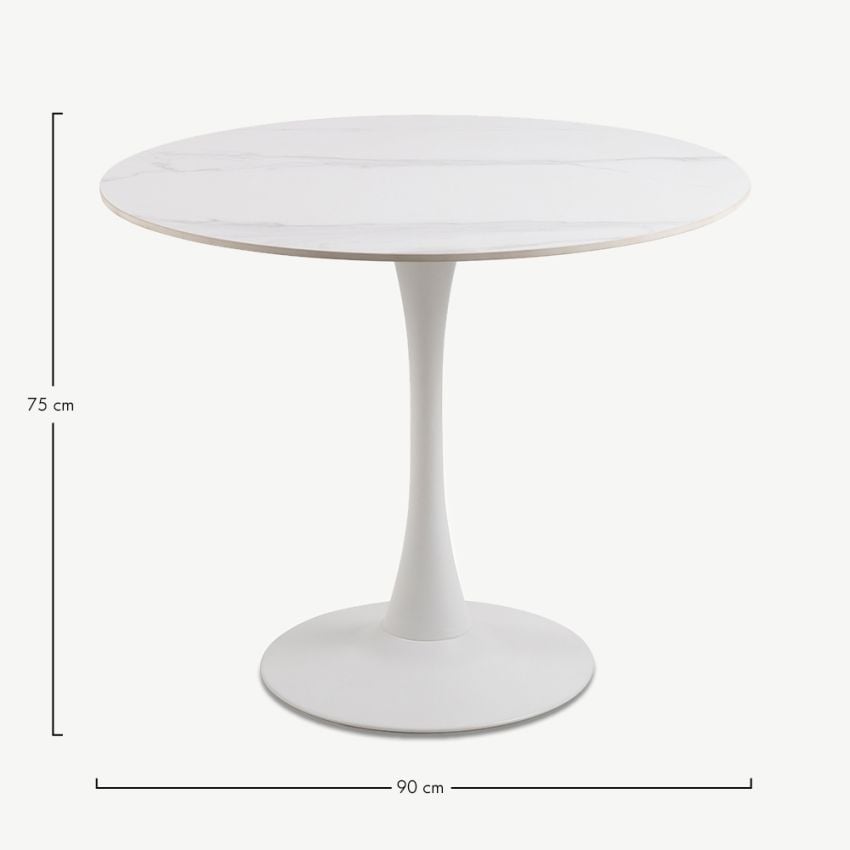 Eliza Runder Esstisch, Weiße Keramik, Ø90 cm
