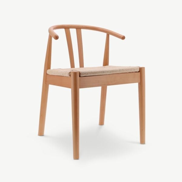 Scandi Wooden Dining Chair, Natural Rattan ecom front view