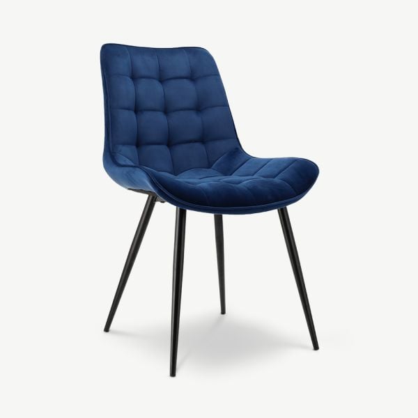 Lisboa Dining Chair, Blue Velvet & Black legs oblique view