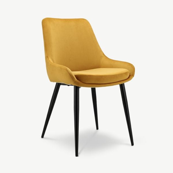 Fleur Padded Dining Chair, Yellow Velvet ecom front view