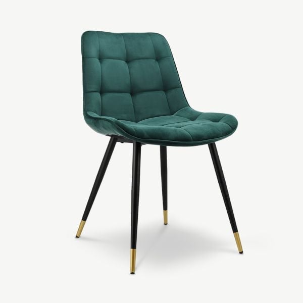 Chloé Quilted Dining Chair, Green Velvet ecom front view