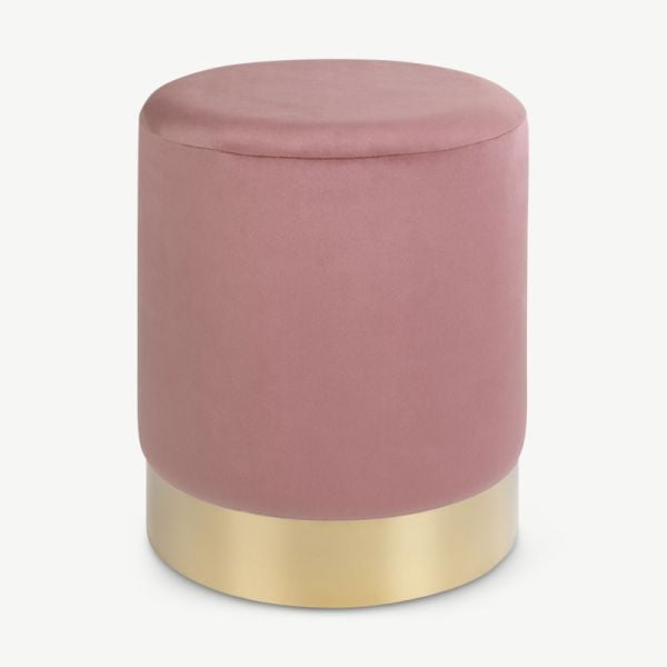 Pouf Gaby, Velours Rose & Acier vue de face
