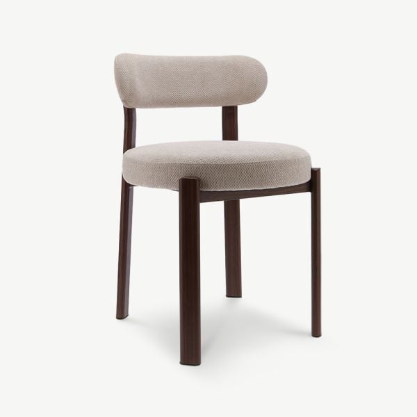 Duveen Dining Chair, Beige Fabric, Walnut ecom front view