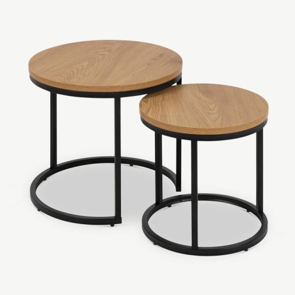 Tables basses gigognes Aria en bois naturel et noir, lot de 2