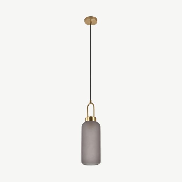 Lampe suspendue cylindrique Brighton, verre fumé et douille en laiton