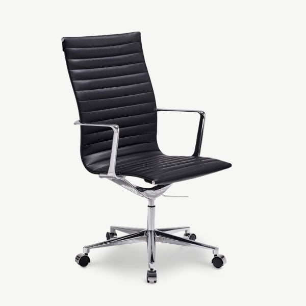 Akira Office Chair, Black Leather, Highback ecom front view