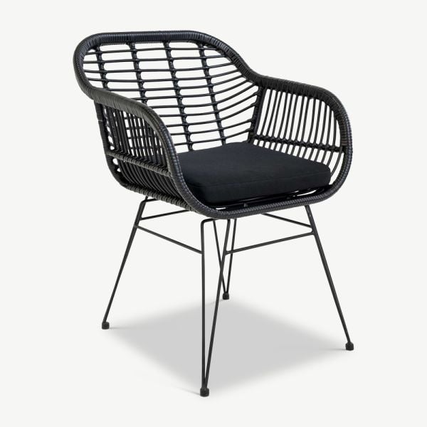 Chaise à manger d'extérieur Terry, rotin noir
