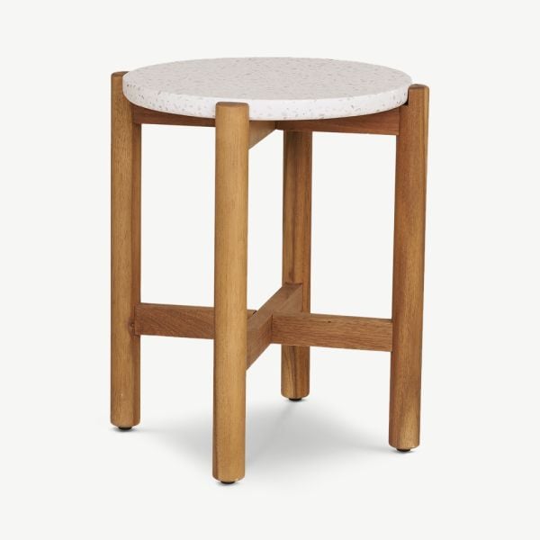 Table d'appoint Paloma en bois d'acacia et terrazzo blanc