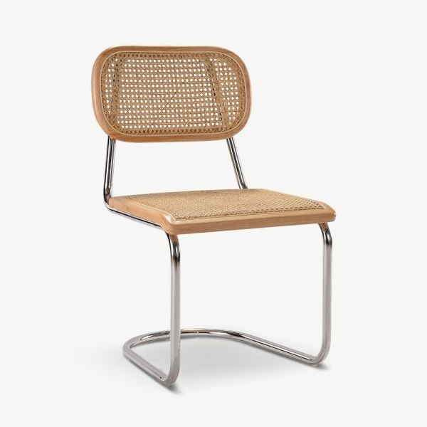 Noor Rattan Freischwinger-Stuhl, Natur & Chrom