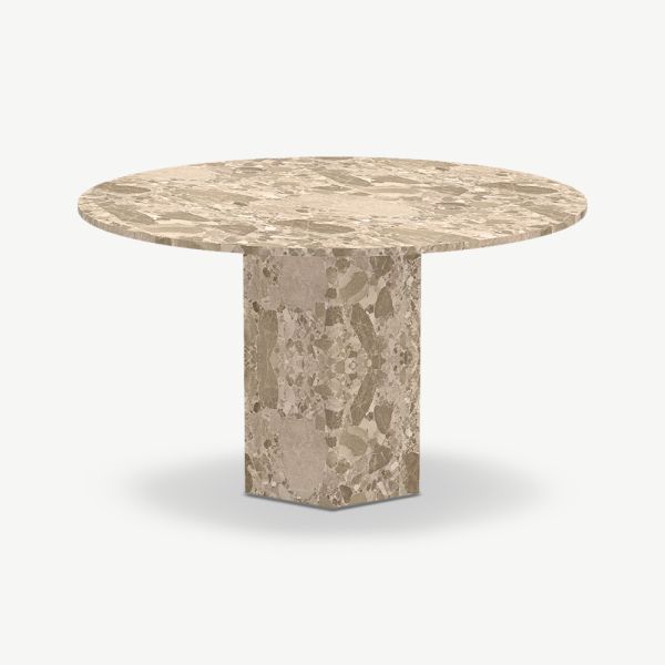 Esme ronde eettafel, beige marmer – Ø130 cm