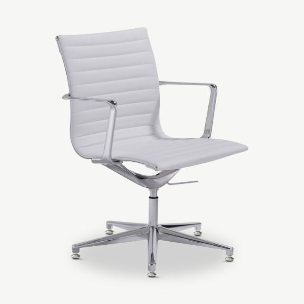 Chaise de conférence Mateo en cuir PU blanc, dossier bas