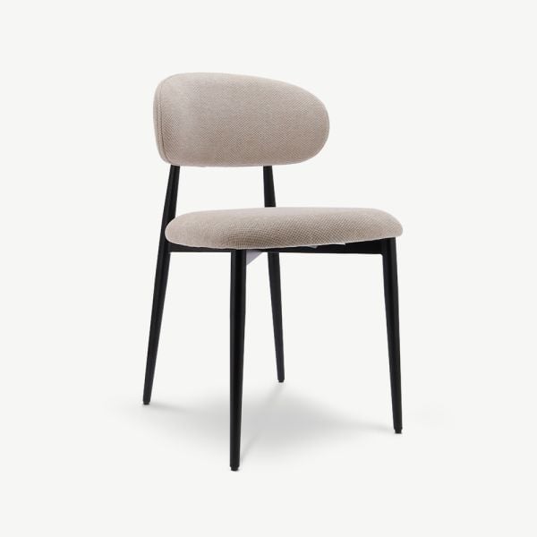 Rabiah Dining Chair, Beige Fabric, Black Metal ecom front view