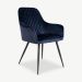 Harbour Dining Chair, Blue Velvet & black legs oblique view