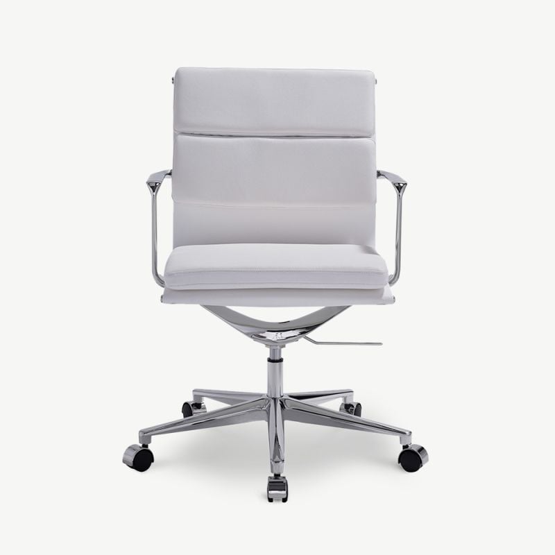 Bern Office Chair, White Leather, Lowback Furnicher