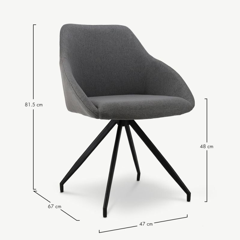Marlow Swivel Dining Chair, Grey Fabric Furnicher