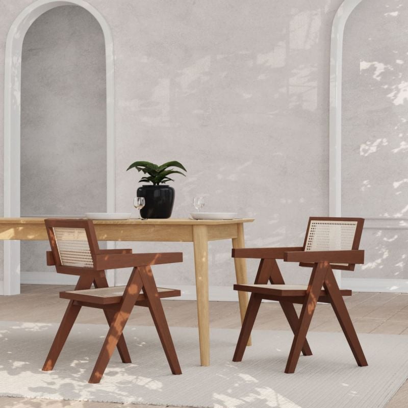 Peter Wooden Dining Chair, Cognac Rattan