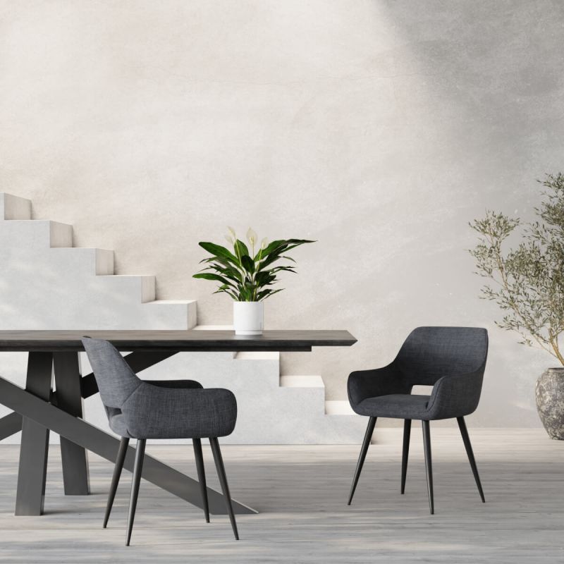 Eetkamerstoelen set van 2, keukenstoel met rugleuning, linnenlook