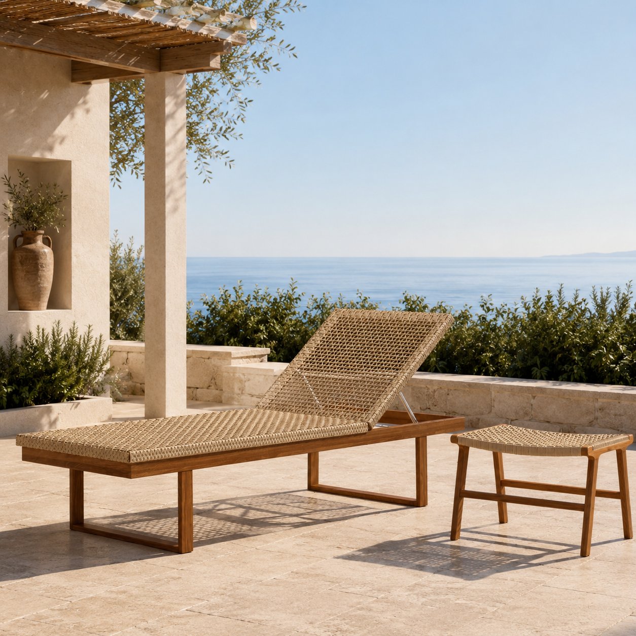 Debby Sonnenliege für draußen, Teak & Rattan view 6