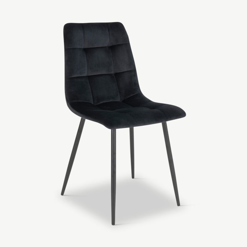 England Dining Chair, Black Velvet & black legs oblique view
