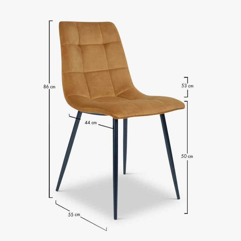 England Dining Chair, Yellow Velvet & black legs dimensions