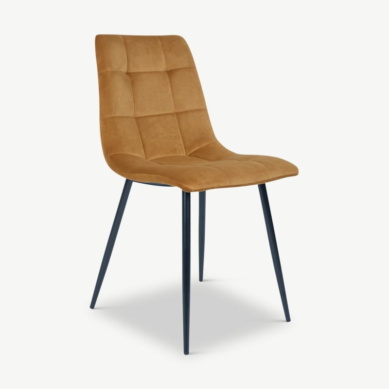 England Dining Chair, Yellow Velvet & black legs oblique view