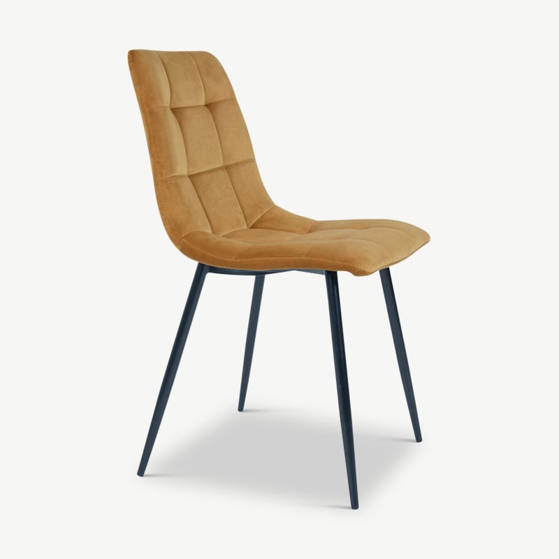 England Dining Chair, Yellow Velvet & black legs side view