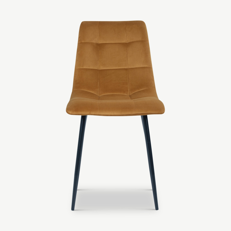 England Dining Chair, Yellow Velvet & black legs front view