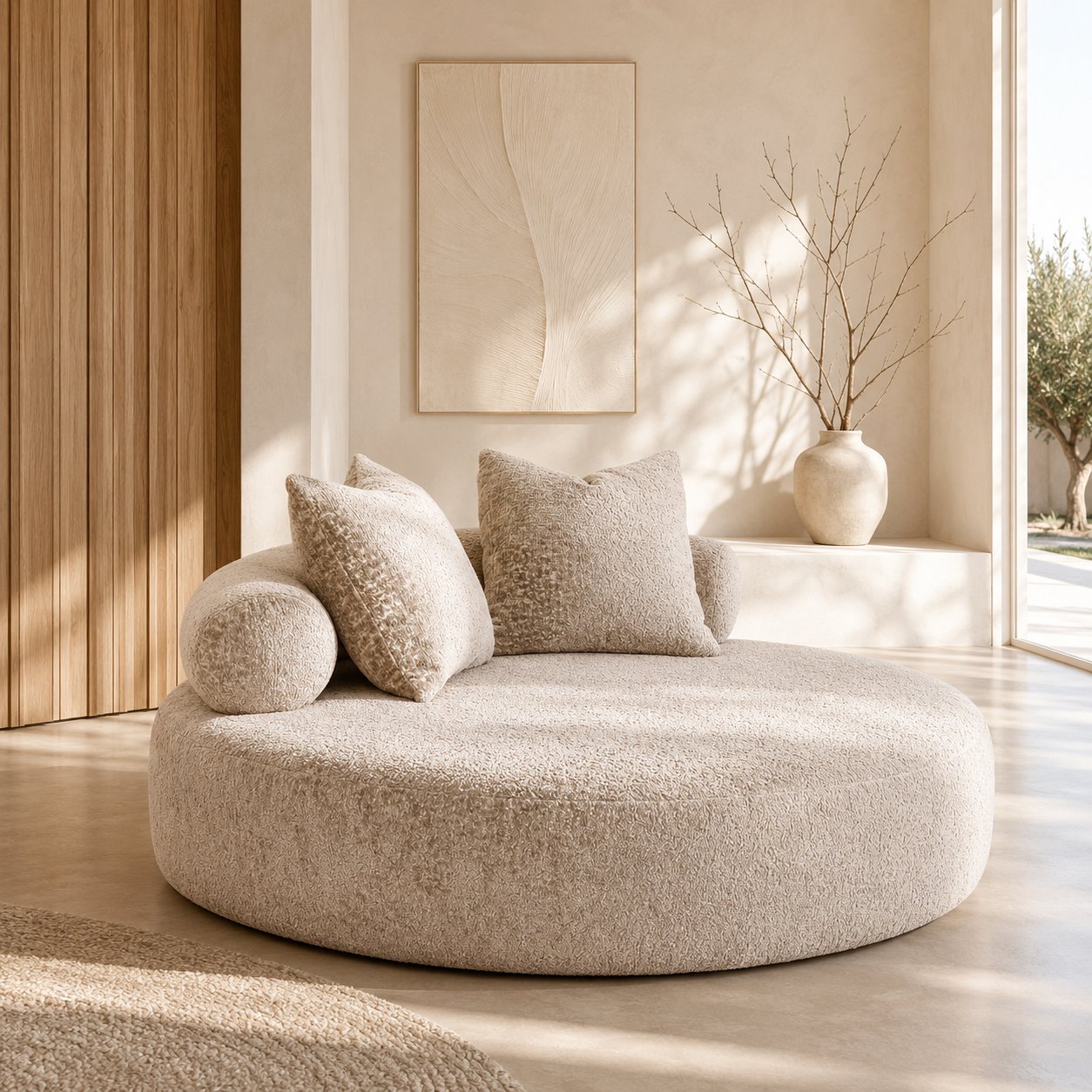 Faye Rundes Tagesbett, Taupe Chenille view 6