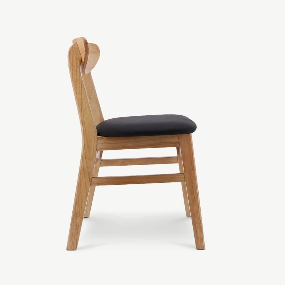 Jenson Esszimmerstuhl aus Holz, Natur & Schwarzes PU-Leder