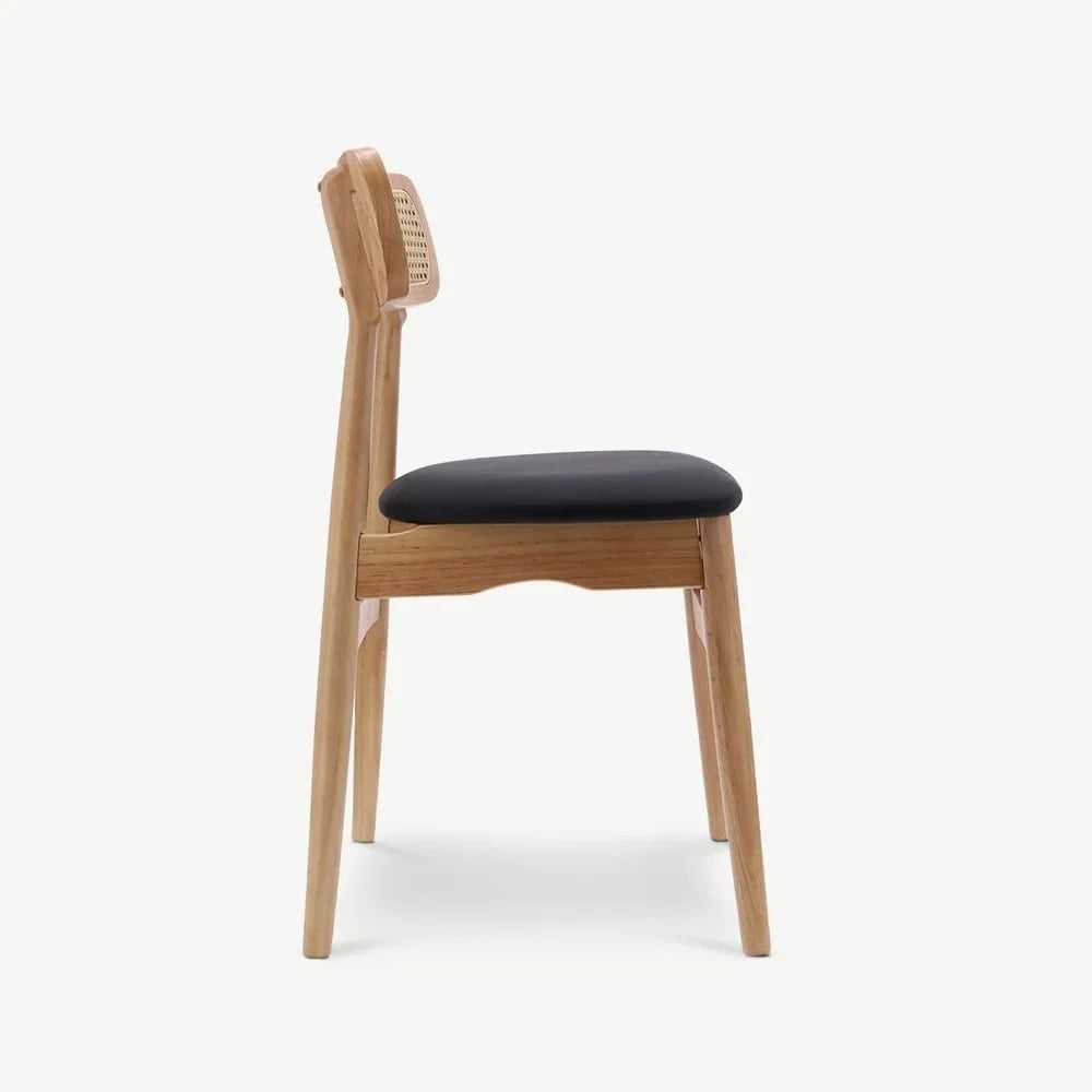Jenson Houten Eetkamerstoel, Rotan & Zwart PU Leer