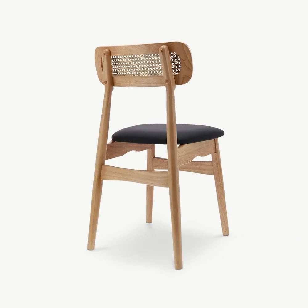 Jenson Houten Eetkamerstoel, Rotan & Zwart PU Leer