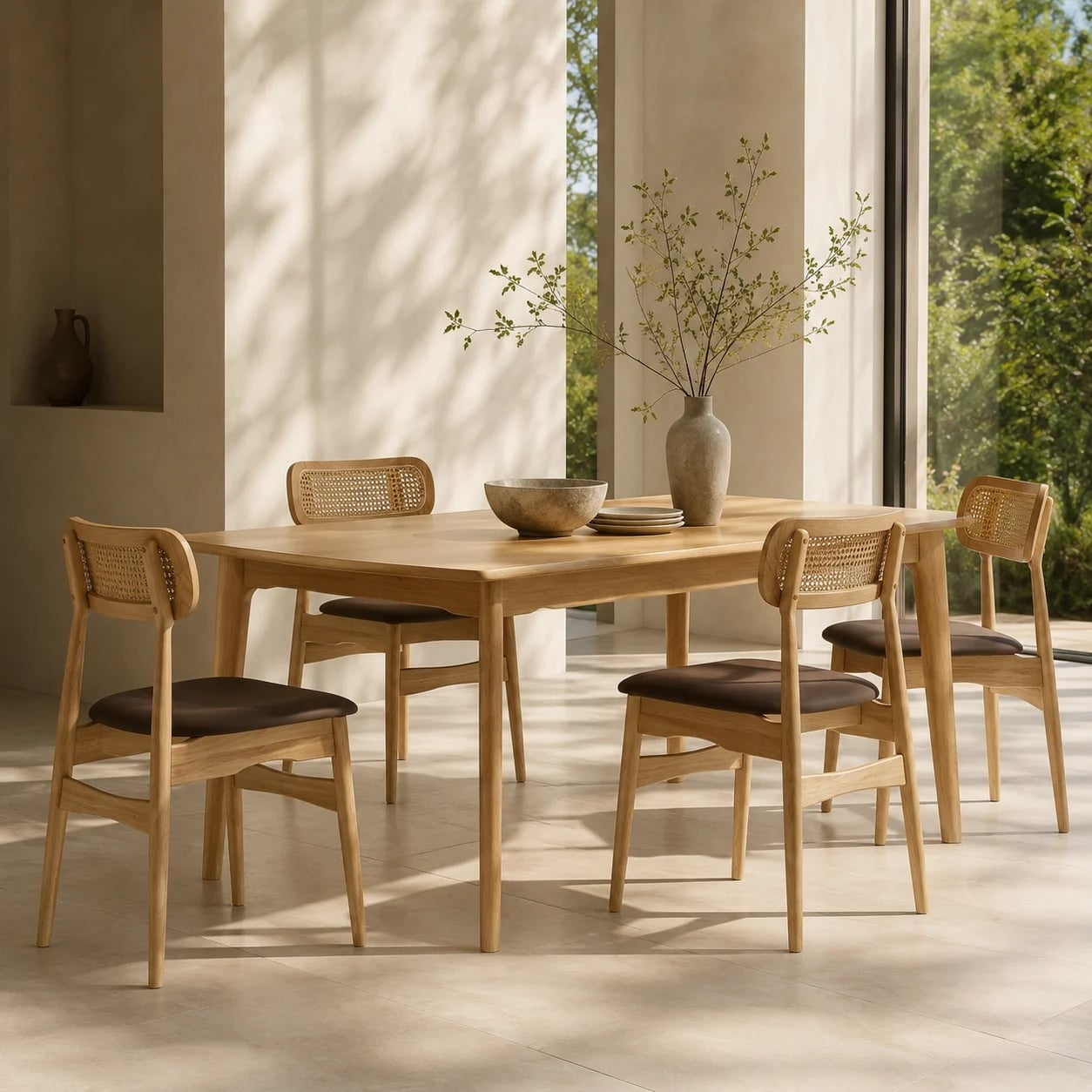 Chaise en bois Jenson en rotin et similcuir marron