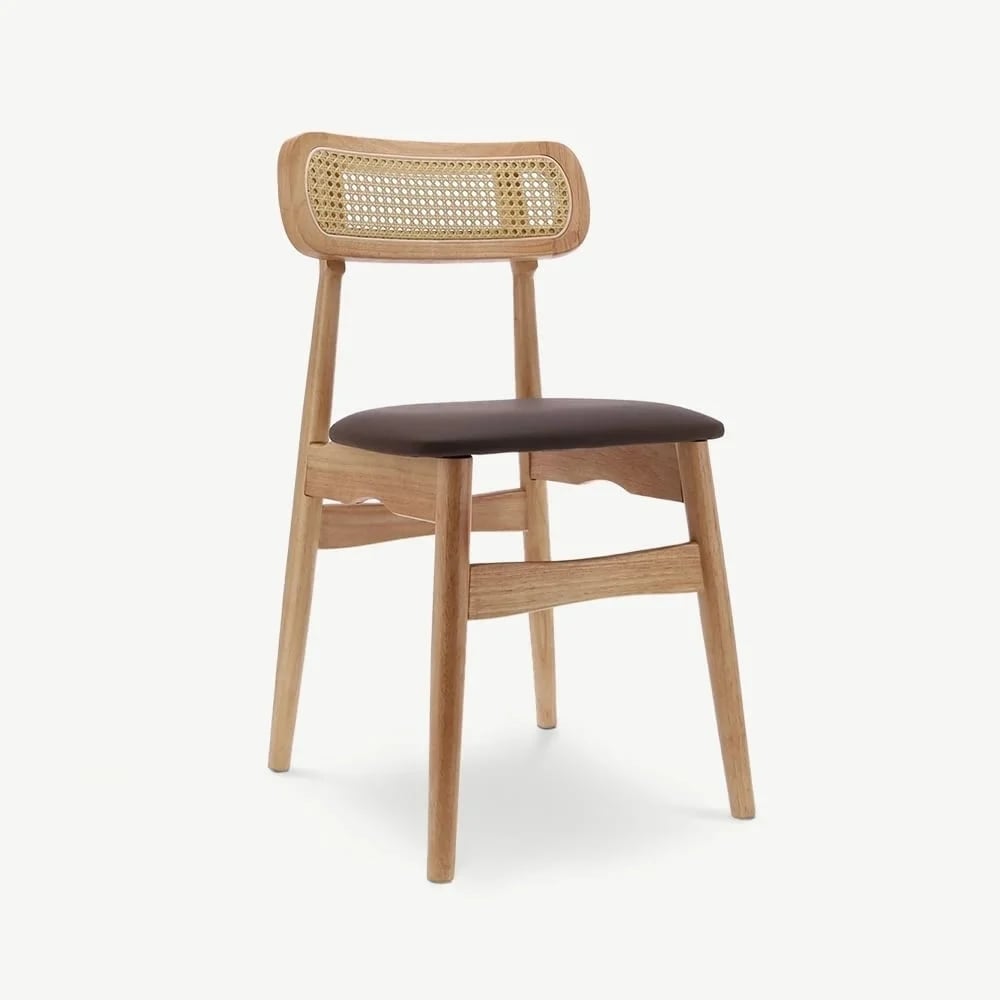 Chaise en bois Jenson en rotin et similcuir marron