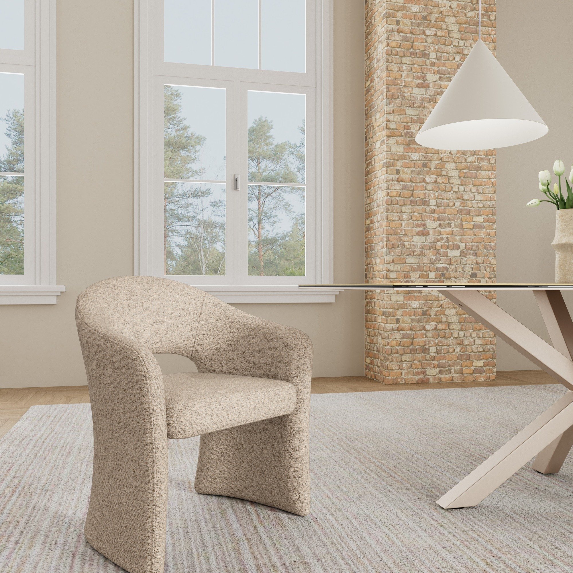 Liora Dining Chair with Armrests, Beige Fabric