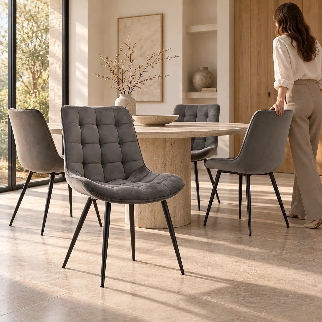Chaise rembourrées Lisboa en velours gris