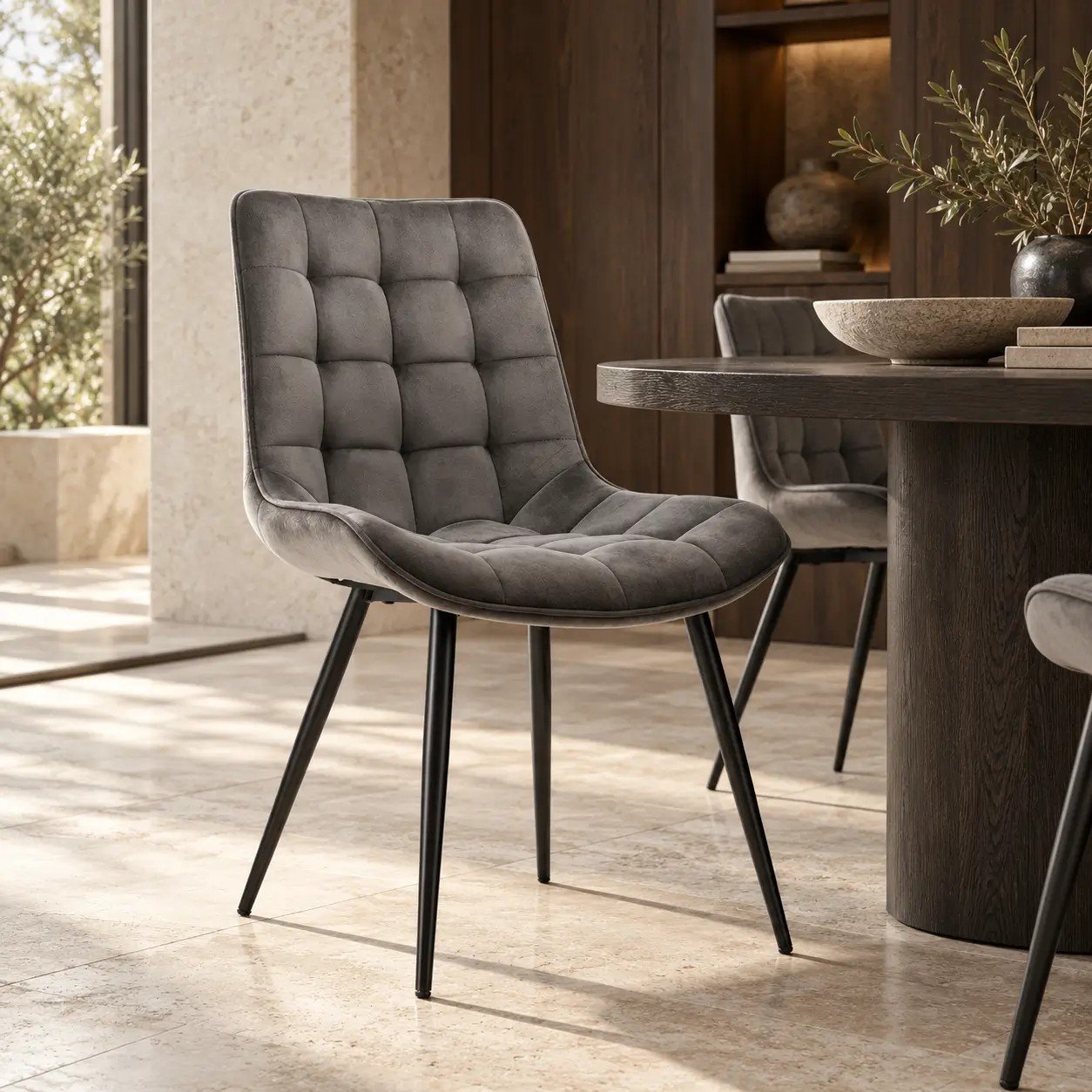 Chaise rembourrées Lisboa en velours gris