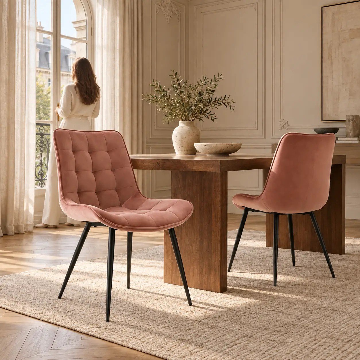 Lisboa Quilted Dining Chair, Pink Velvet view 7