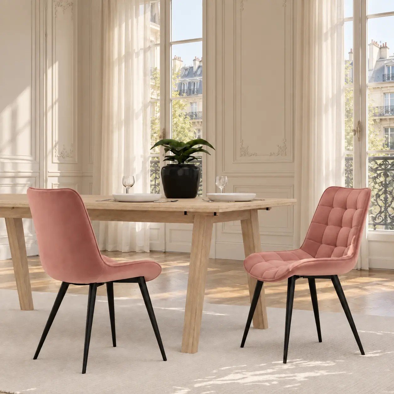 Lisboa Quilted Dining Chair, Pink Velvet view 7