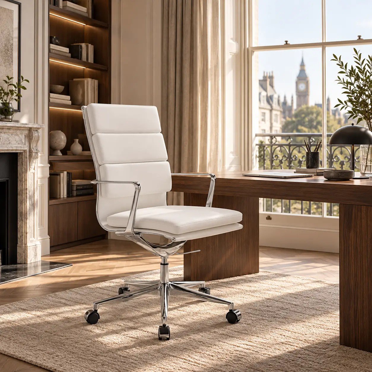 Chaise de Bureau Maci, Cuir Blanc, Dossier Haut view 6