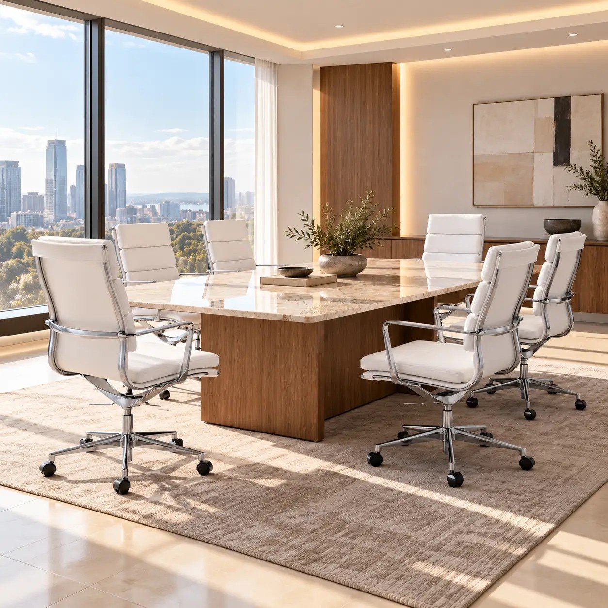 Chaise de Bureau Maci, Cuir Blanc, Dossier Haut view 6