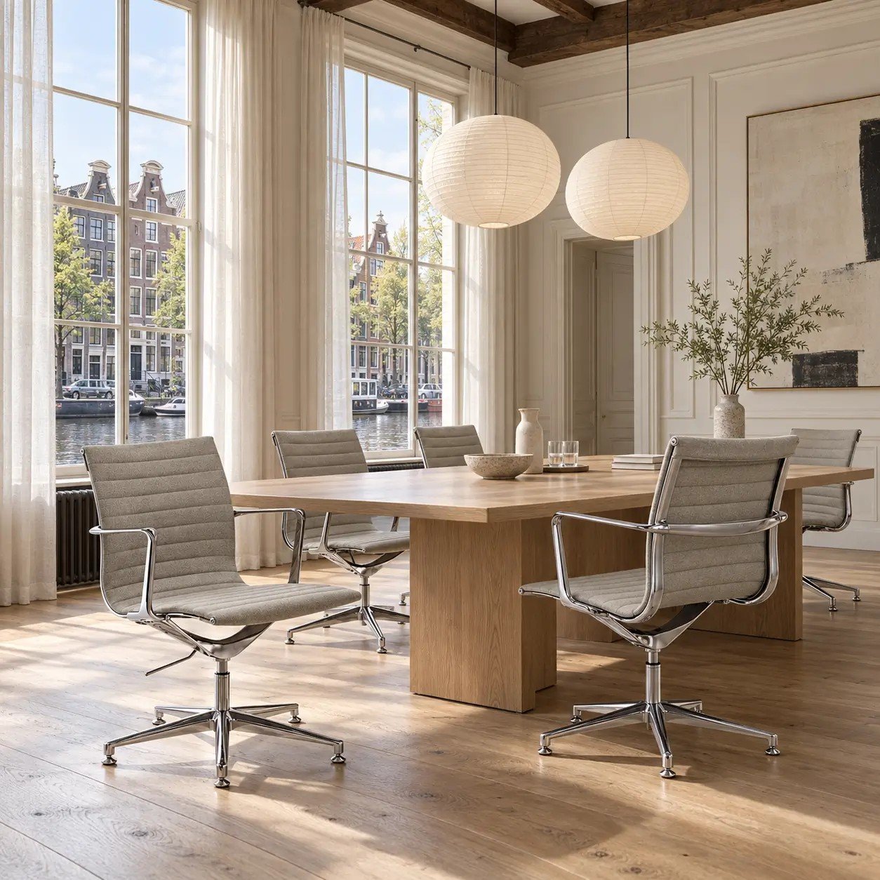 Mateo Conference Chair, Beige Fabric, Lowback view 6